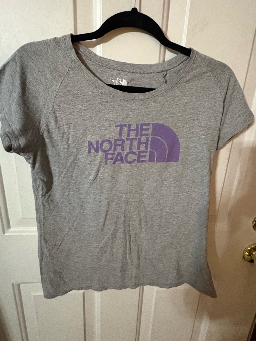 The North Face Gray Short Sleeve Tee with Purple Logo